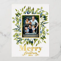 メリークリスマス金ゴールドグリーンブルーの葉写真