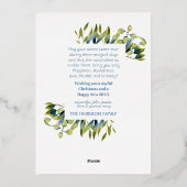 メリークリスマス金ゴールドグリーンブルーの葉写真 箔シーズンカード (裏面)