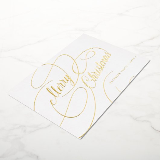 メリークリスマス金ゴールドシンプル脚本エレガント 箔シーズンカード (回転した状態)