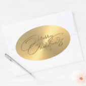 メリークリスマス金ゴールドシールエンボスルック 楕円形シール (封筒)