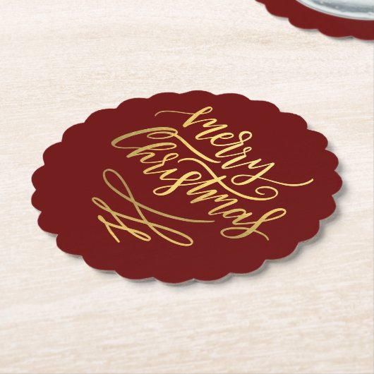 メリークリスマス金ゴールドスクリプトタイポグラフィ ペーパーコースター (アングル)