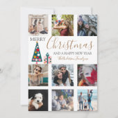 メリークリスマス金ゴールドスクリプトフォトコラージホワイトホ シーズンカード (正面)