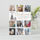 メリークリスマス金ゴールドスクリプトフォトコラージホワイトホ シーズンカード (スタンド正面)