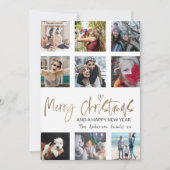 メリークリスマス金ゴールドスクリプトフォトコラージホワイト シーズンカード (正面)