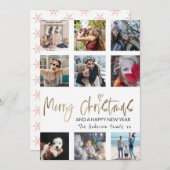 メリークリスマス金ゴールドスクリプトフォトコラージホワイト シーズンカード (正面/裏面)