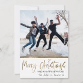メリークリスマス金ゴールドスクリプトフォトコラージホワイト シーズンカード (正面)