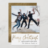 メリークリスマス金ゴールドスクリプトフォトコラージホワイト シーズンカード (正面/裏面)