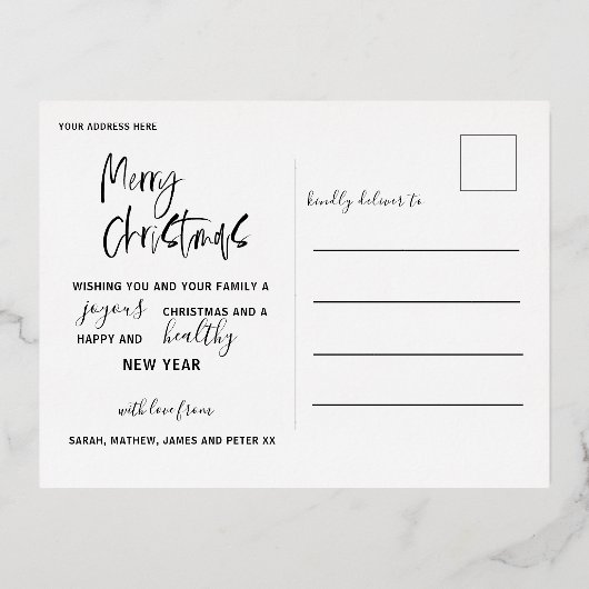 メリークリスマス金ゴールドスクリプトフォトフォイルホリデー 箔シーズンポストカード (裏面)