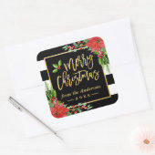 メリークリスマス金ゴールドスクリプトレタリングフローラデコール スクエアシール (封筒)