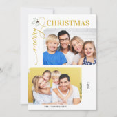 メリークリスマス金ゴールドスクリプト2写真ホリデーカード シーズンカード (正面)