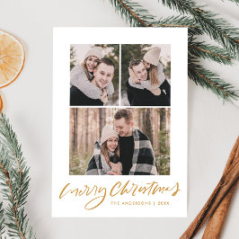 メリークリスマス金ゴールドスクリプト3フォトコラージュ シーズンカード
