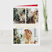 メリークリスマス金ゴールドスクリプト3枚の写真コラージュ 箔シーズンカード (正面)