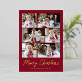 メリークリスマス金ゴールドスクリプト6フォトコラージュ 箔シーズンカード (立ち正面)