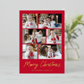 メリークリスマス金ゴールドスクリプト6フォトコラージュ 箔シーズンカード (立ち正面)