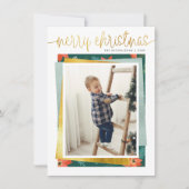 メリークリスマス金ゴールドスクリプト&ホリデーフォトスタック シーズンカード (正面)