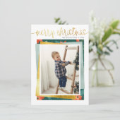 メリークリスマス金ゴールドスクリプト&ホリデーフォトスタック シーズンカード (スタンド正面)