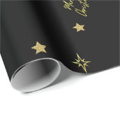 メリークリスマス金ゴールドスターのパターンin the Black ラッピングペーパー (ロールコーナー)
