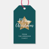メリークリスマス金ゴールドスターグリーンティール（緑がかった色） ギフトタグ (正面)