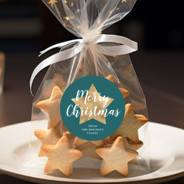 メリークリスマス金ゴールドスターグリーン ラウンドシール