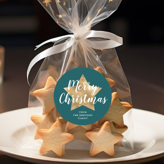 メリークリスマス金ゴールドスターグリーン ラウンドシール