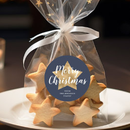 メリークリスマス金ゴールドスターネイビーブルー ラウンドシール