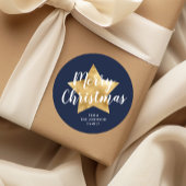 メリークリスマス金ゴールドスターネイビーブルー ラウンドシール