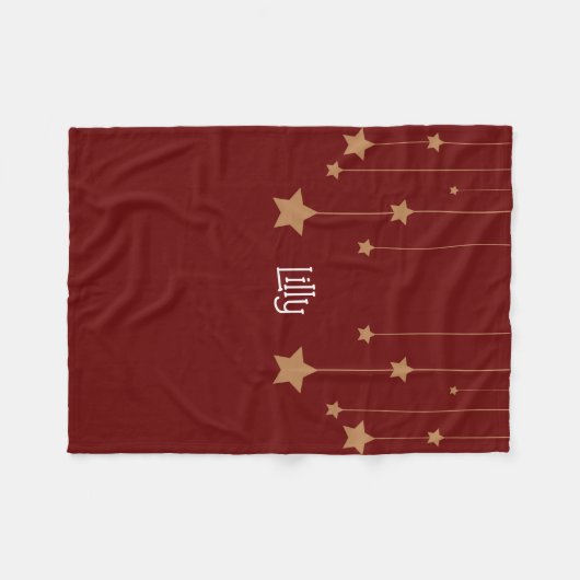 メリークリスマス金ゴールドスターパーソナライズされた深いレッド フリースブランケット (正面(横))