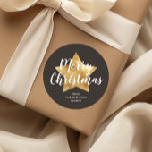 メリークリスマス金ゴールドスターブラウン ラウンドシール