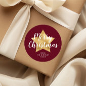 メリークリスマス金ゴールドスターレッドブルゴーニュ ラウンドシール