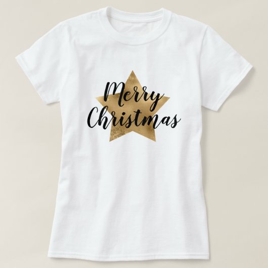 メリークリスマス金ゴールドスター Tシャツ (デザイン正面)
