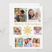 メリークリスマス金ゴールドスノーフレーク7フォトコラージュ シーズンカード (正面/裏面)