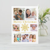 メリークリスマス金ゴールドスノーフレーク7フォトコラージュ シーズンカード (スタンド正面)