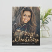 メリークリスマス金ゴールドスパークルスクリプトPHOTO Greeting シーズンカード (スタンド正面)