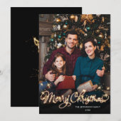 メリークリスマス金ゴールドスパークルスクリプトPHOTO Greeting シーズンカード (正面/裏面)