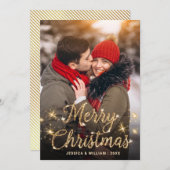メリークリスマス金ゴールドスパークルスクリプトPHOTO Greeting シーズンカード (正面/裏面)
