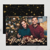 メリークリスマス金ゴールドスパークルスクリプトPHOTO Greeting シーズンカード (正面/裏面)