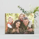 メリークリスマス金ゴールドスパークルスクリプトPHOTO Greeting シーズンカード (スタンド正面)