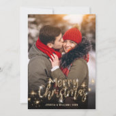 メリークリスマス金ゴールドスパークルスクリプトPHOTO Greeting シーズンカード (正面)