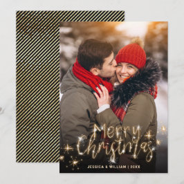 メリークリスマス金ゴールドスパークルスクリプトPHOTO Greeting シーズンカード
