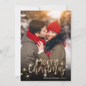 メリークリスマス金ゴールドスパークルスクリプトPHOTO Greeting シーズンカード (正面)