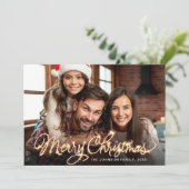 メリークリスマス金ゴールドスパークルスクリプトPHOTO Greeting シーズンカード (スタンド正面)