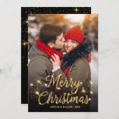 メリークリスマス金ゴールドスパークルスクリプトPHOTO Greeting シーズンカード (正面/裏面)