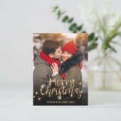メリークリスマス金ゴールドスパークルスクリプトPHOTO Greeting シーズンポストカード (スタンド正面)