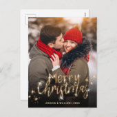 メリークリスマス金ゴールドスパークルスクリプトPHOTO Greeting シーズンポストカード (正面/裏面)