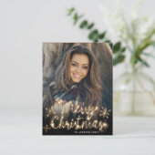 メリークリスマス金ゴールドスパークルスクリプトPHOTO Greeting ポストカード (スタンド正面)