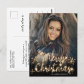 メリークリスマス金ゴールドスパークルスクリプトPHOTO Greeting ポストカード (正面/裏面)
