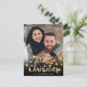 メリークリスマス金ゴールドスパークルスクリプトPHOTO Greeting ポストカード (スタンド正面)