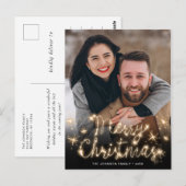 メリークリスマス金ゴールドスパークルスクリプトPHOTO Greeting ポストカード (正面/裏面)