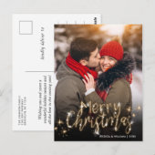メリークリスマス金ゴールドスパークルスクリプトPHOTO Greeting ポストカード (正面/裏面)