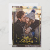 メリークリスマス金ゴールドスパークルスクリプトPHOTO Greeting 招待状 (正面)